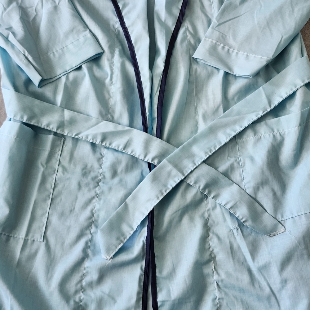 Vintage 1960s/70s Robe Baby Blue w/ Navy Stripe Pockets Men's XL Belt‎ Dad - Picture 3 of 13